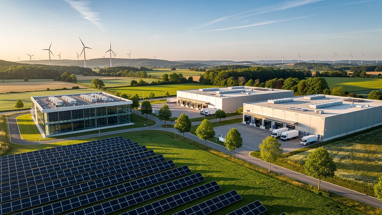 European solar farm logistics warehouse and data center landscape