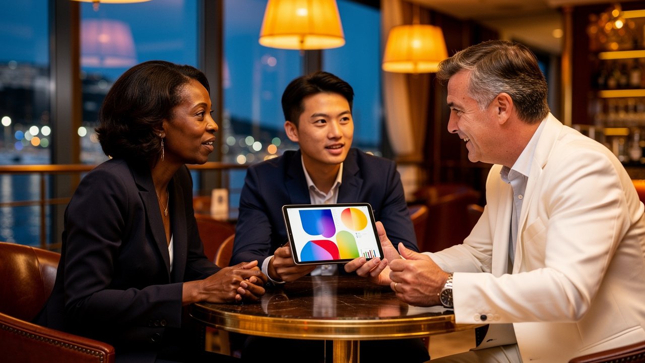 Investors and founders networking at a Monaco lounge