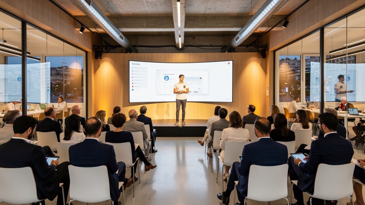 Startup demo day presentation at MonacoTech incubator space