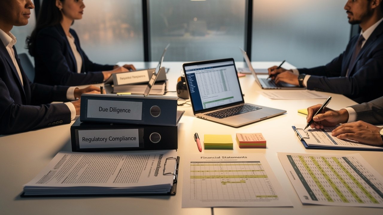 Financial and legal team conducting bank due diligence review