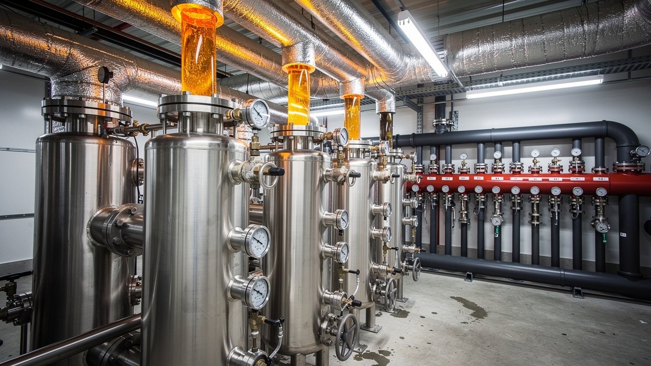 Industrial waste heat recovery piping system inside a data center facility