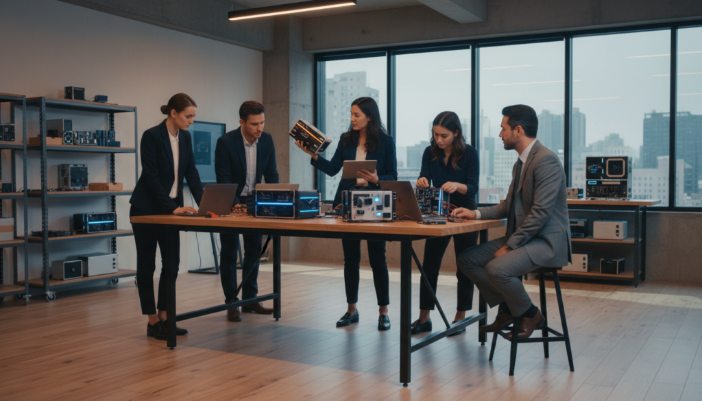 Start-up team testing a market-ready product prototype in a modern workshop – EIC Accelerator guide