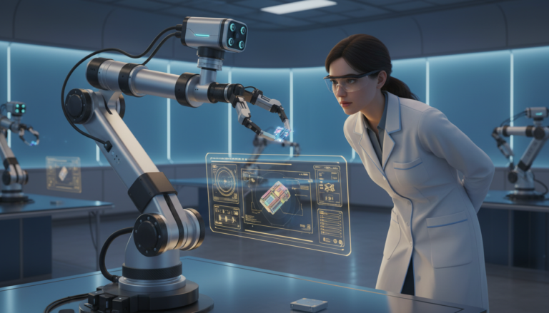 Researcher working with an AI-powered robotic arm – EIC Advanced Innovation Challenges
