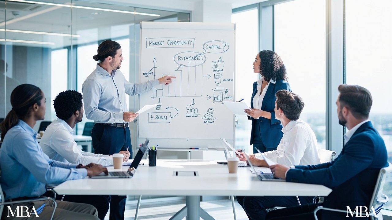Diverse investors and founders in modern conference setting